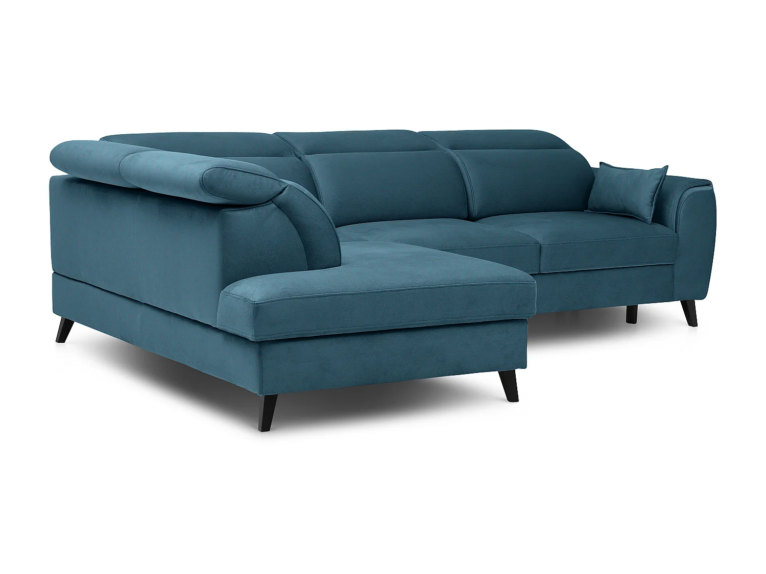 Canapé d'angle gauche convertible tissu bleu canard Noblesse 255cm