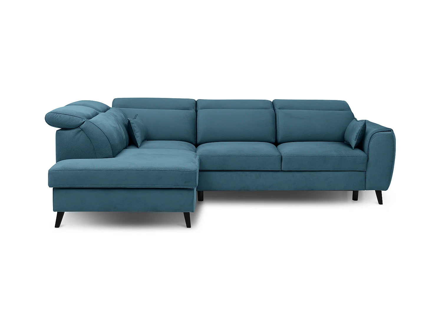 Canapé d'angle gauche convertible tissu bleu canard Noblesse 255cm