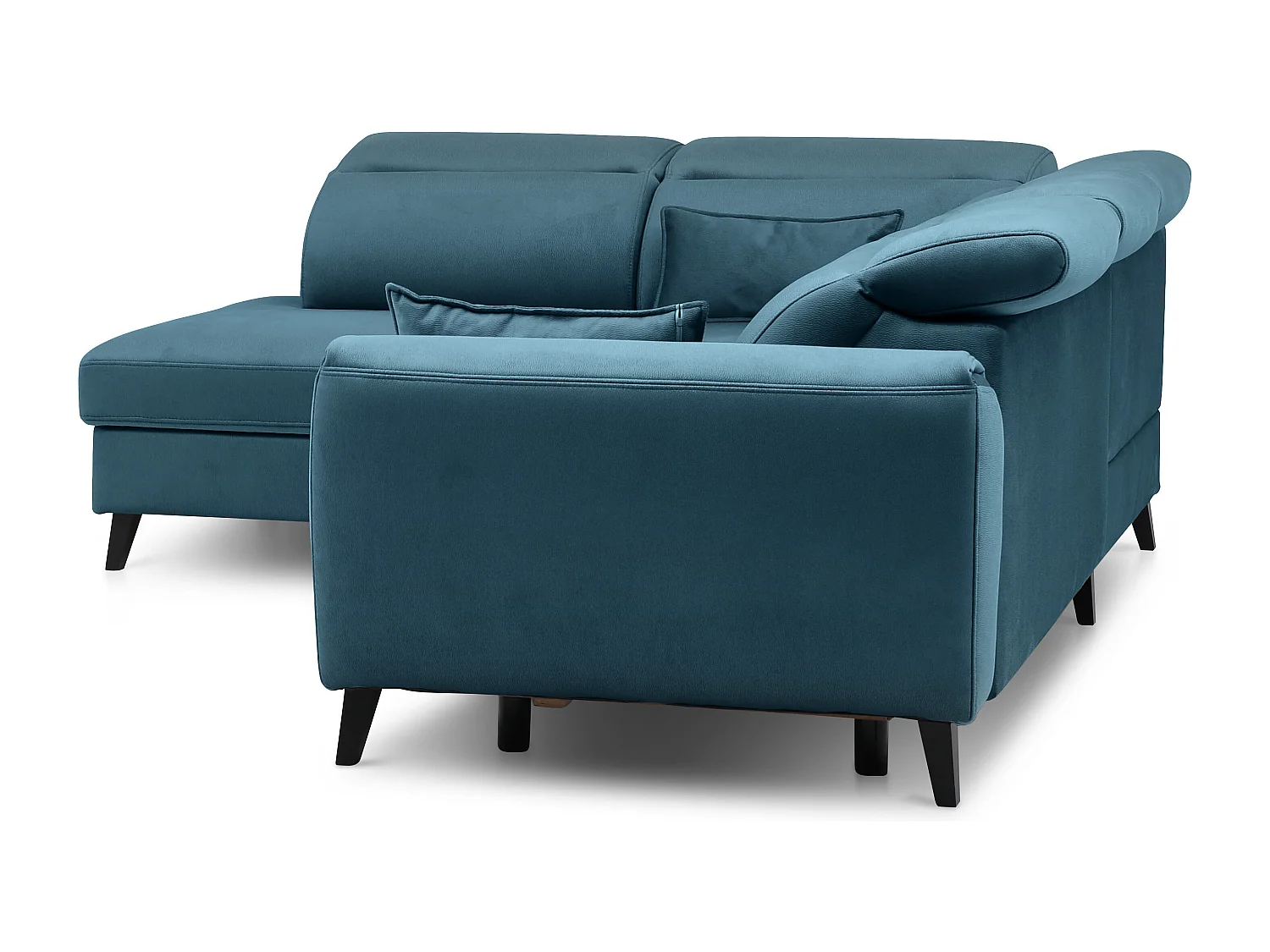 Canapé d'angle gauche convertible tissu bleu canard Noblesse 255cm