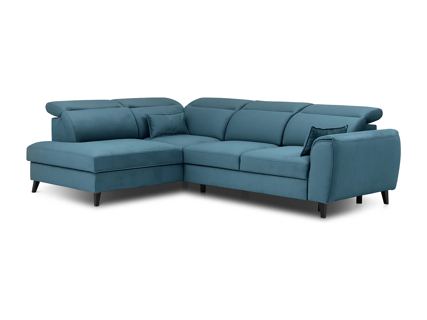 Canapé d'angle gauche convertible tissu bleu canard Noblesse 255cm