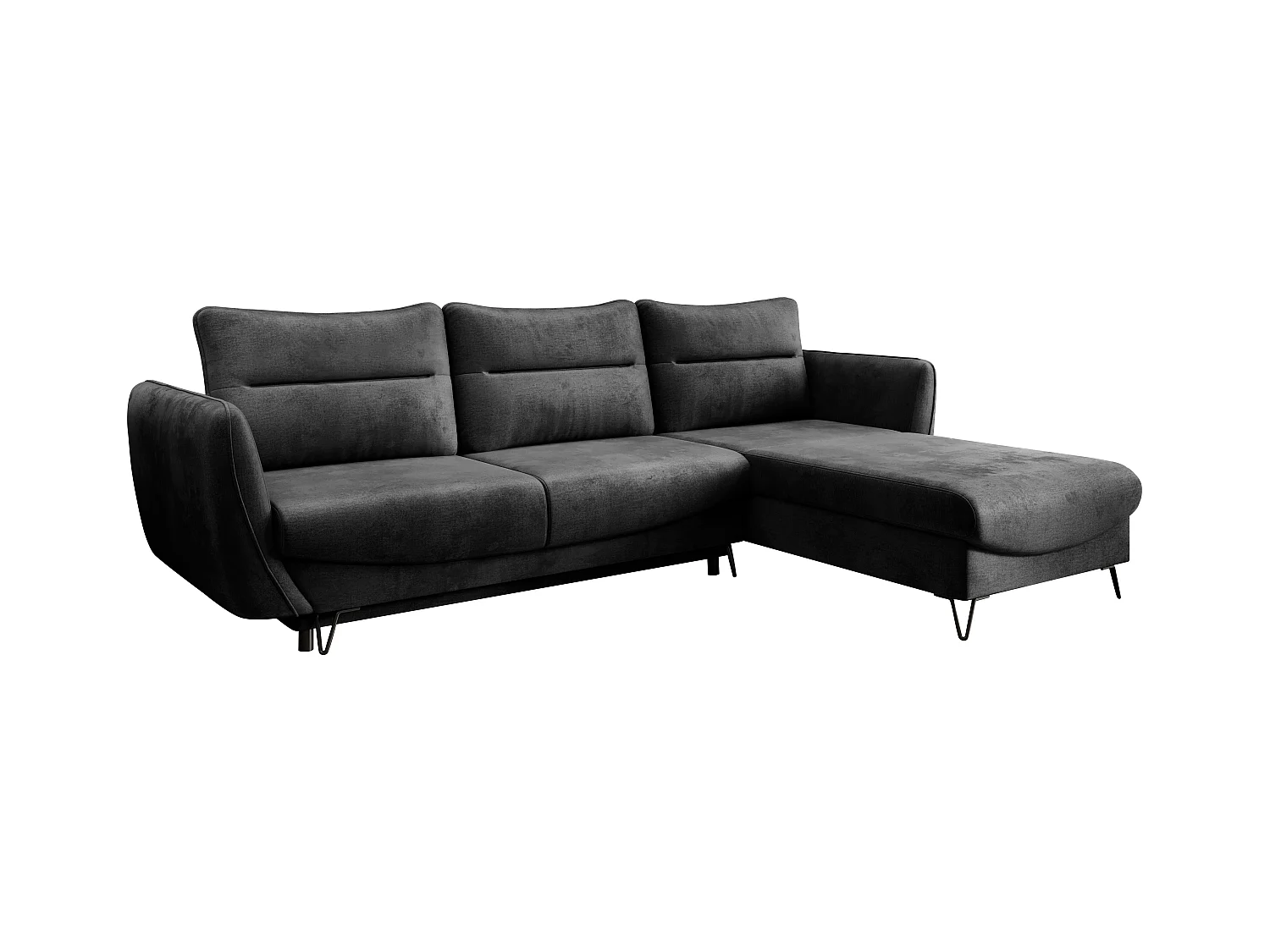 Canapé d'angle droit convertible tissu doux anthracite Zurik 276cm