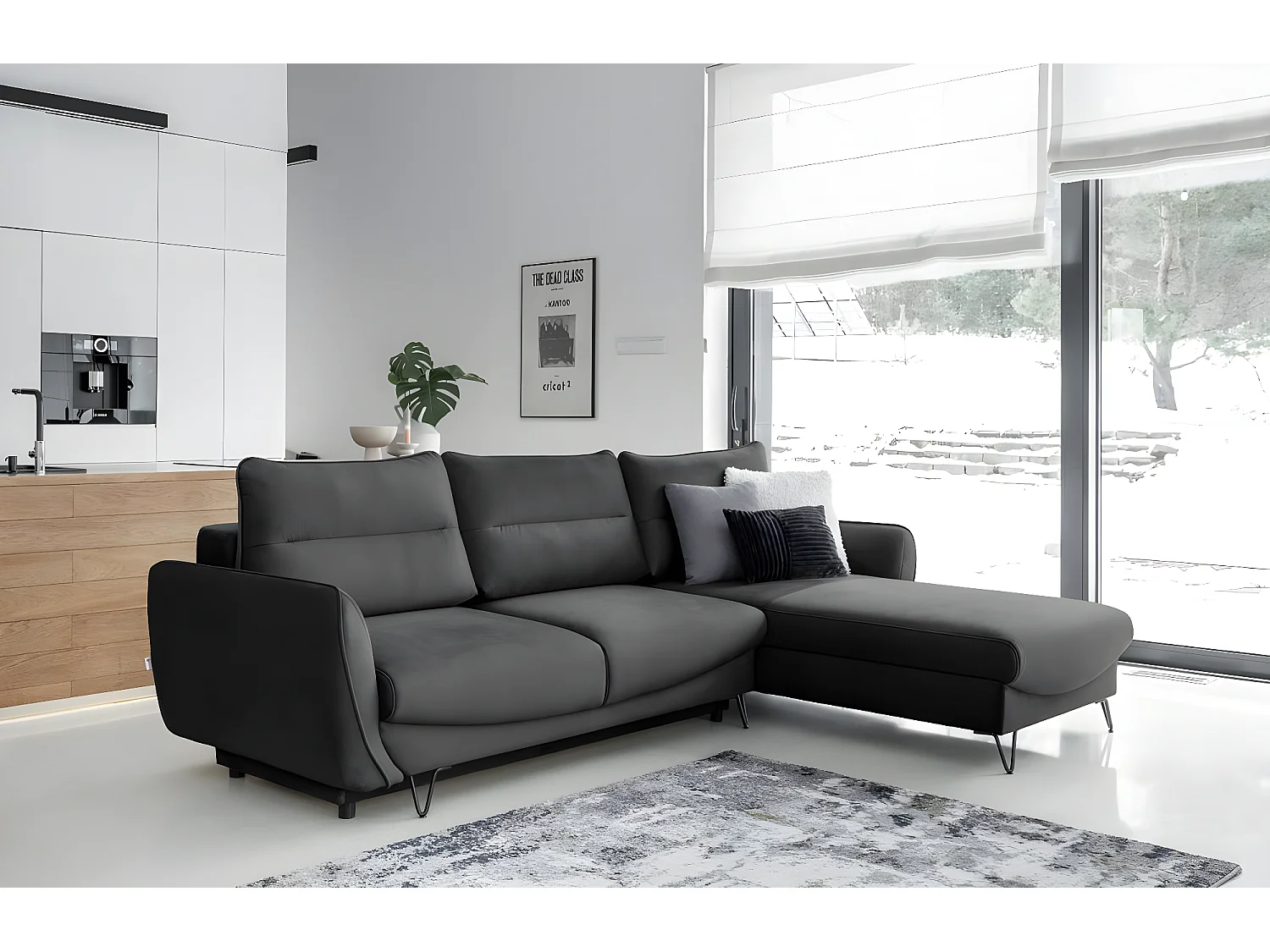 Canapé d'angle droit convertible tissu doux anthracite Zurik 276cm