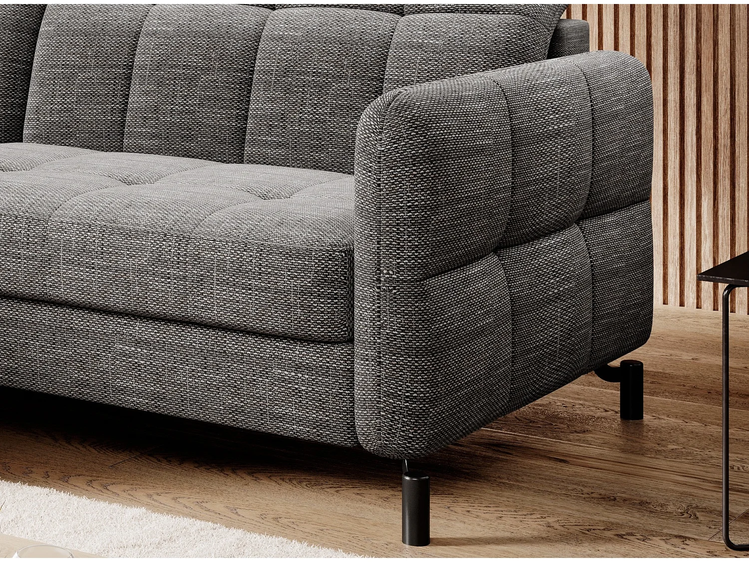 Canapé convertible tissu matelassé gris chiné angle gauche Lory 225cm