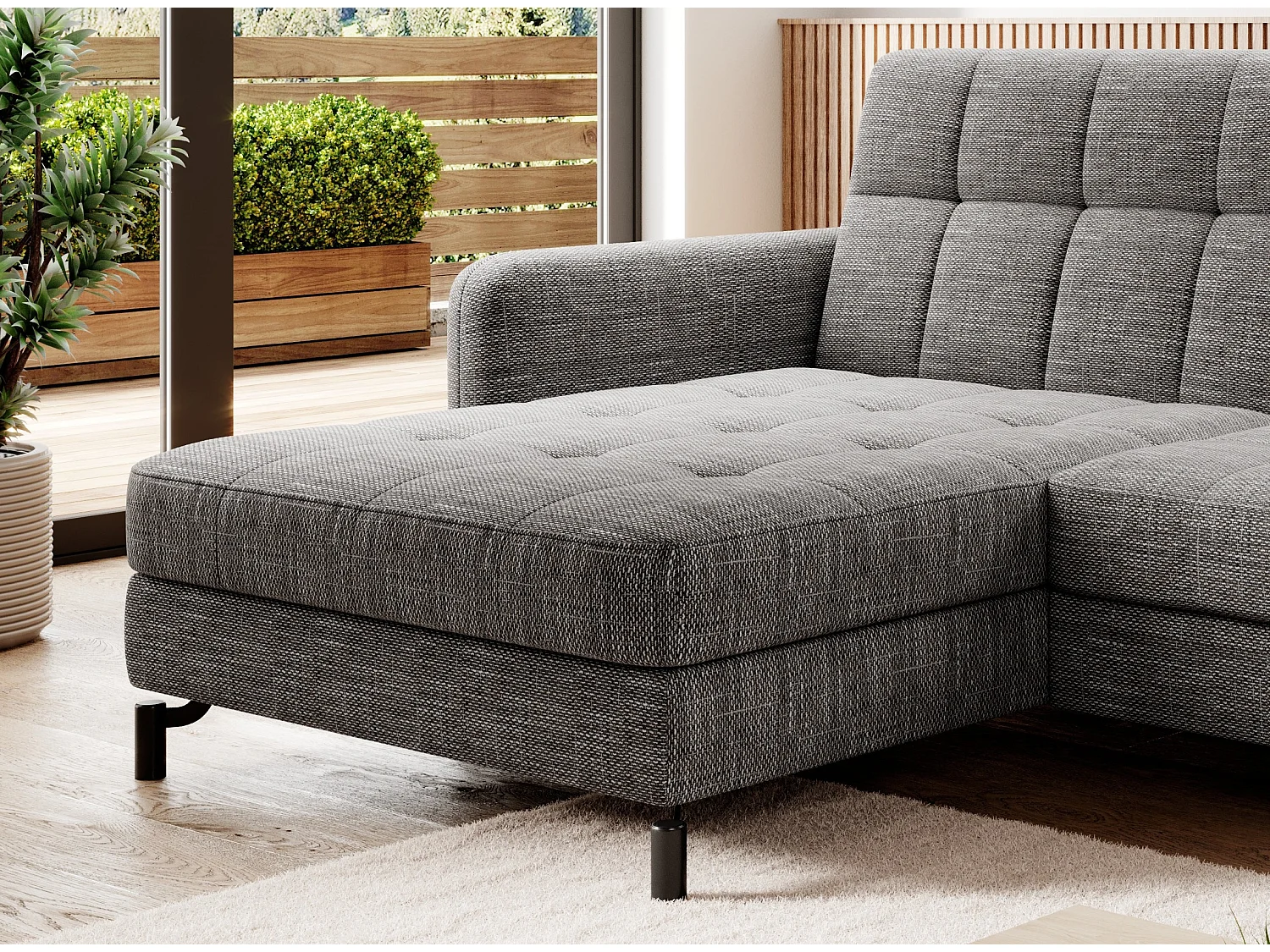 Canapé convertible tissu matelassé gris chiné angle gauche Lory 225cm