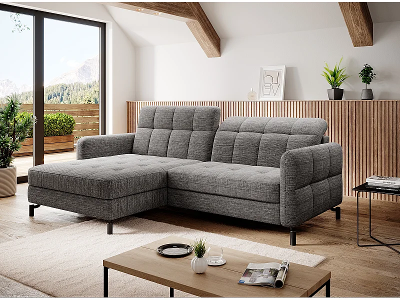 Canapé convertible tissu matelassé gris chiné angle gauche Lory 225cm