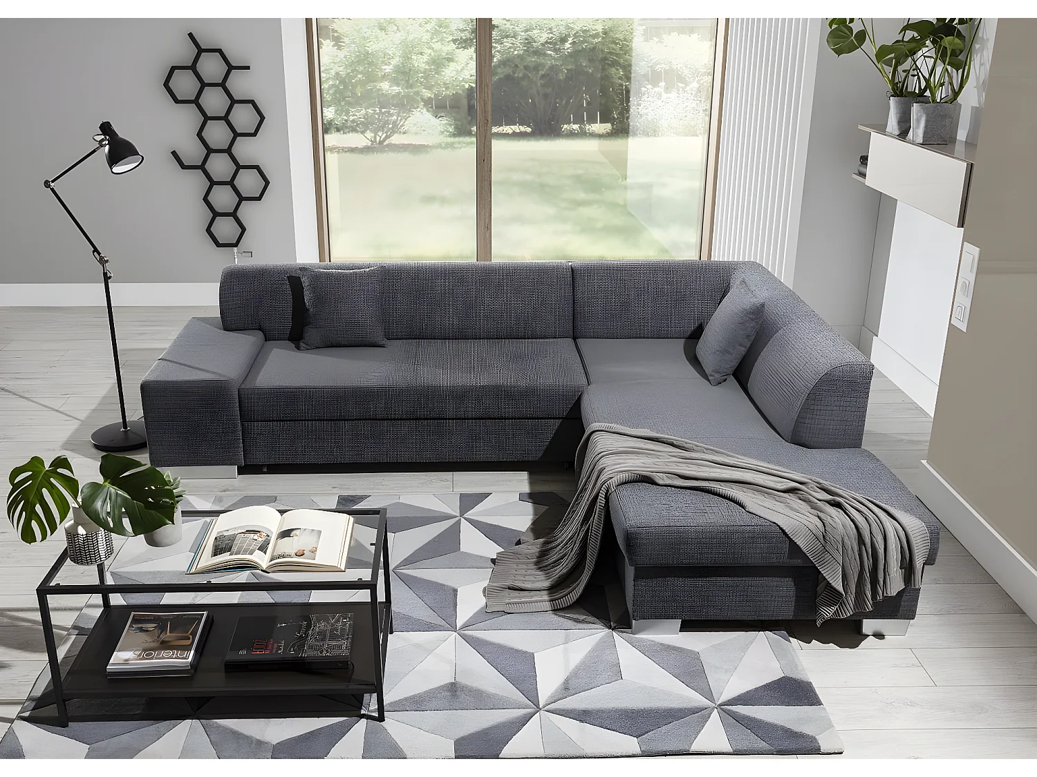 Canapé convertible moderne angle gauche tissu marron Plazo 278cm