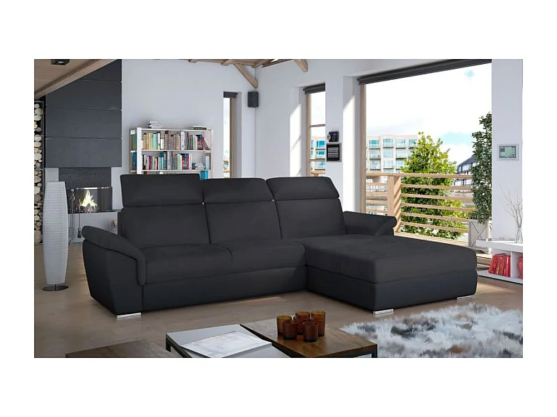 Canapé d'Angle Gauche Convertible "Viscot" 272cm Noir