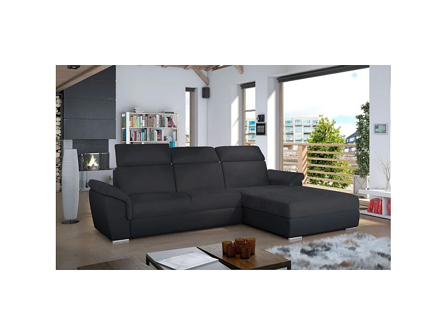 5-zits hoekbank rechts ombouwbaar in zwart kunstleer Evis 272 cm