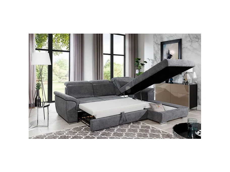 5-zits hoekbank rechts ombouwbaar in zwart kunstleer Evis 272 cm