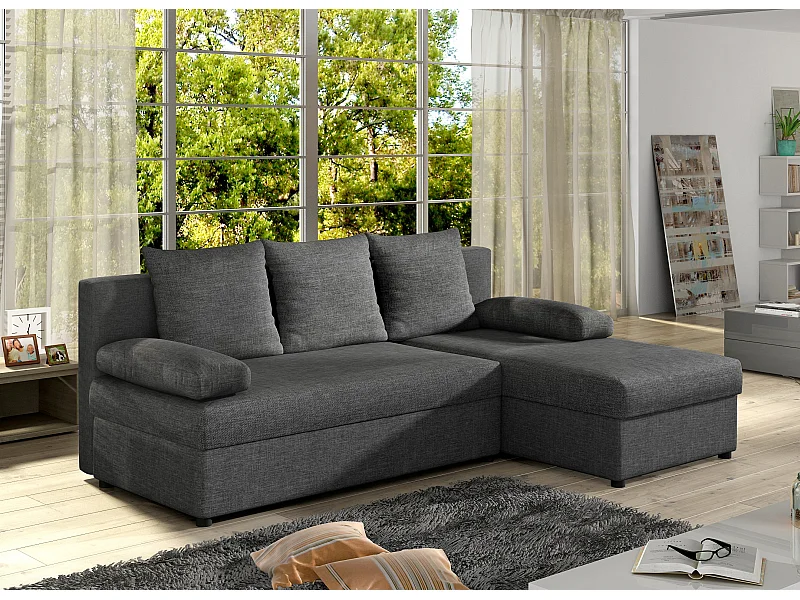 Canapé convertible angle réversible tissu gris foncé Gary 206cm