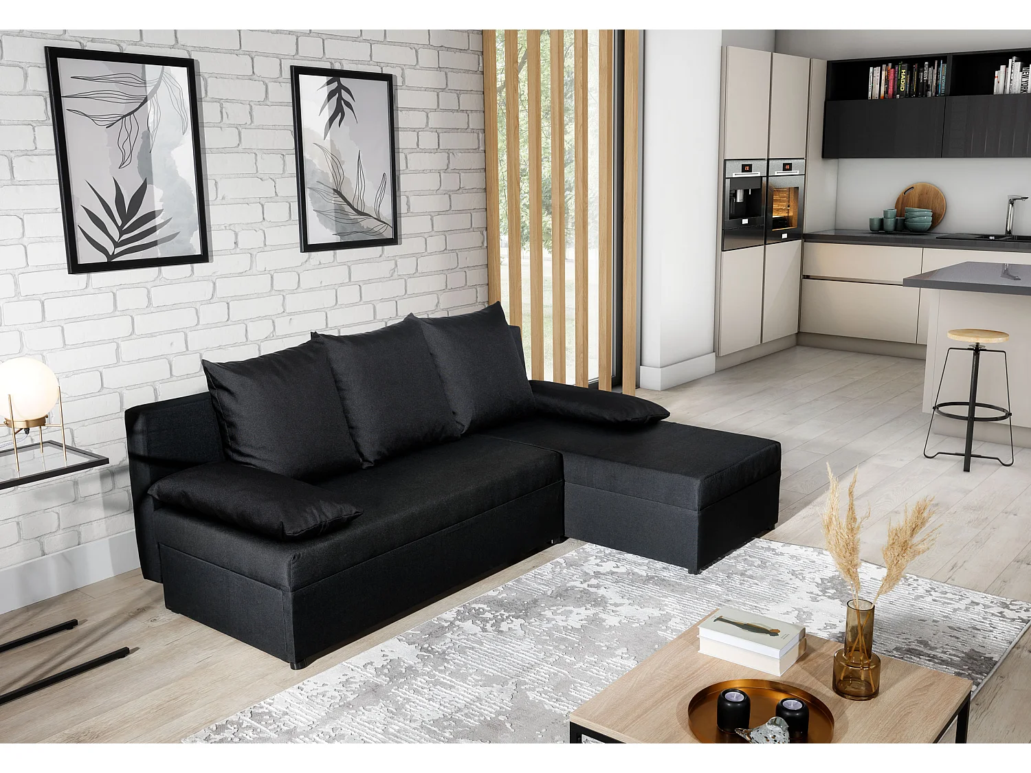 Canapé convertible angle réversible tissu gris foncé Gary 206cm