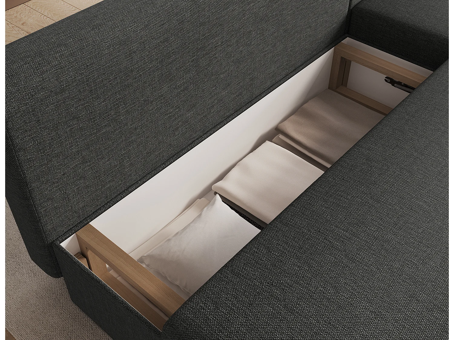 Canapé d’angle réversible convertible GARY en tissu côtelé – 206cm-Gris foncé