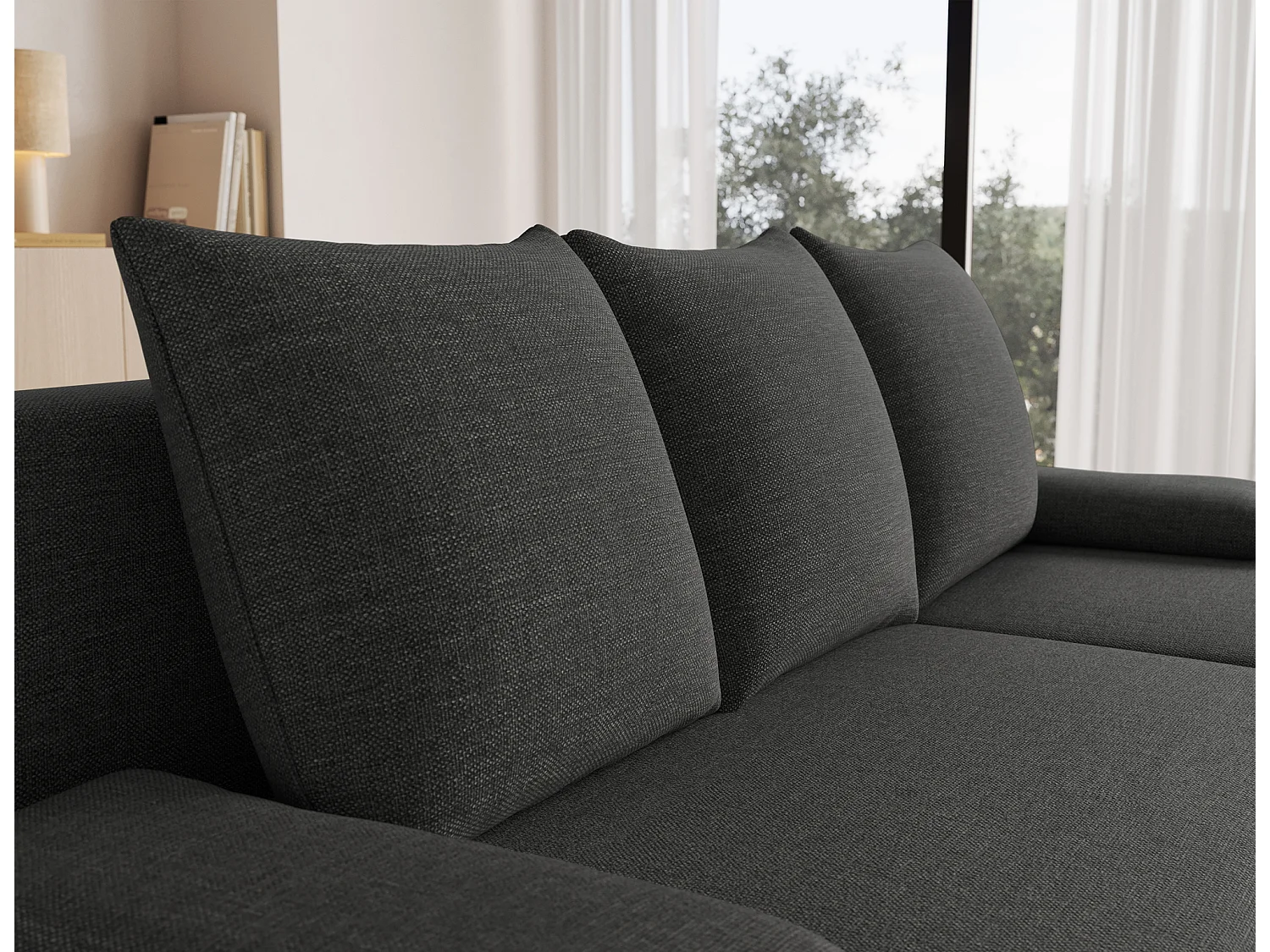 Canapé d’angle réversible convertible GARY en tissu côtelé – 206cm-Gris foncé