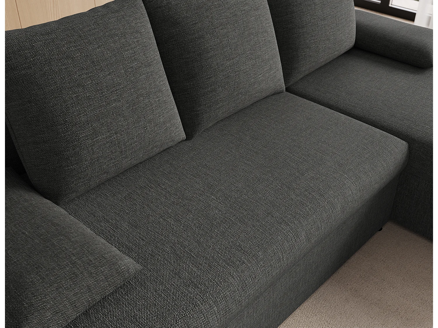 Canapé d’angle réversible convertible GARY en tissu côtelé – 206cm-Gris foncé