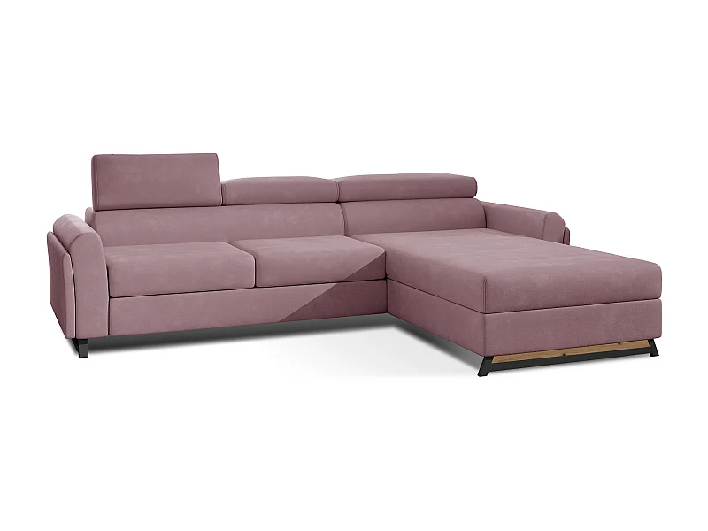 Canapé angle droit convertible velours rose avec appuis-tête réglables Mazerali 300cm