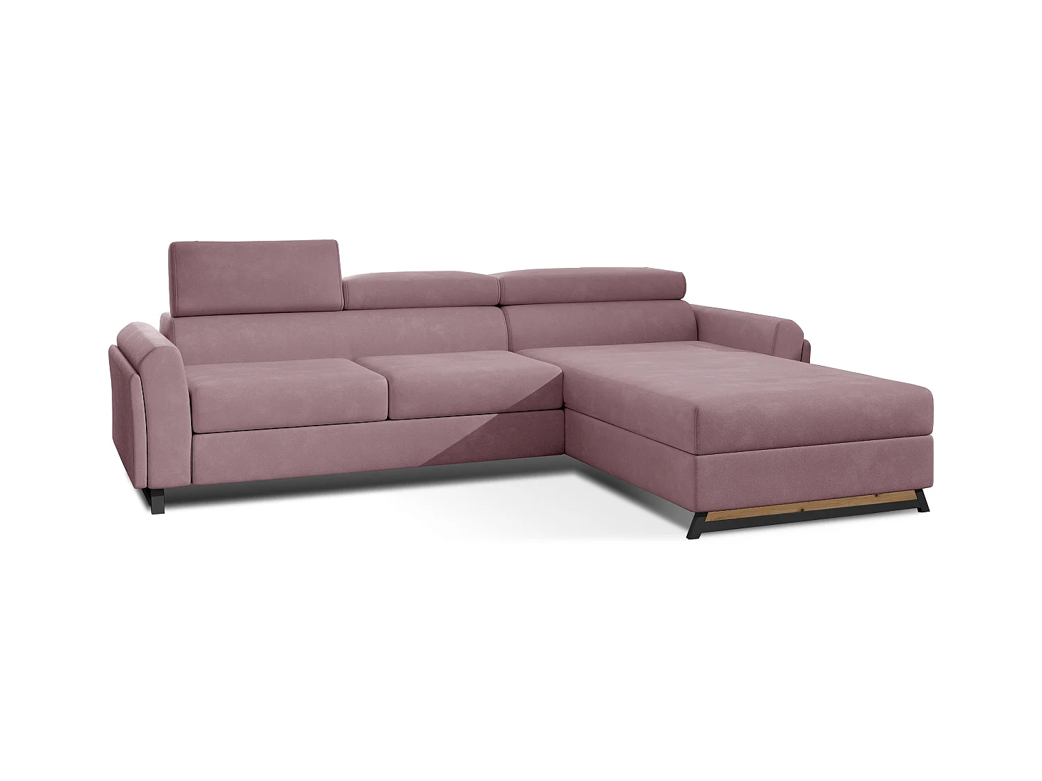 Canapé angle droit convertible velours rose avec appuis-tête réglables Mazerali 300cm