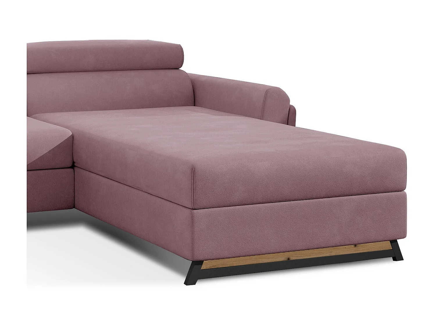 Canapé angle droit convertible velours rose avec appuis-tête réglables Mazerali 300cm