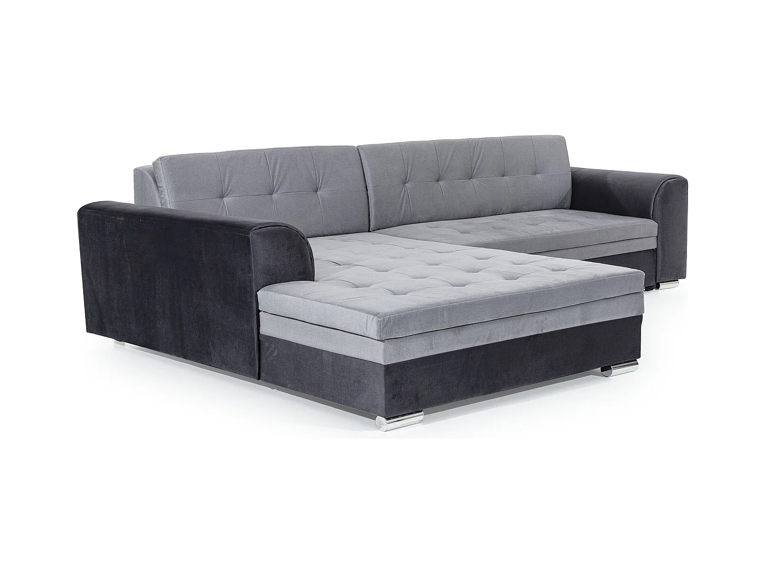 Canapé d'angle gauche convertible 4 places tissu noir Looka 295cm