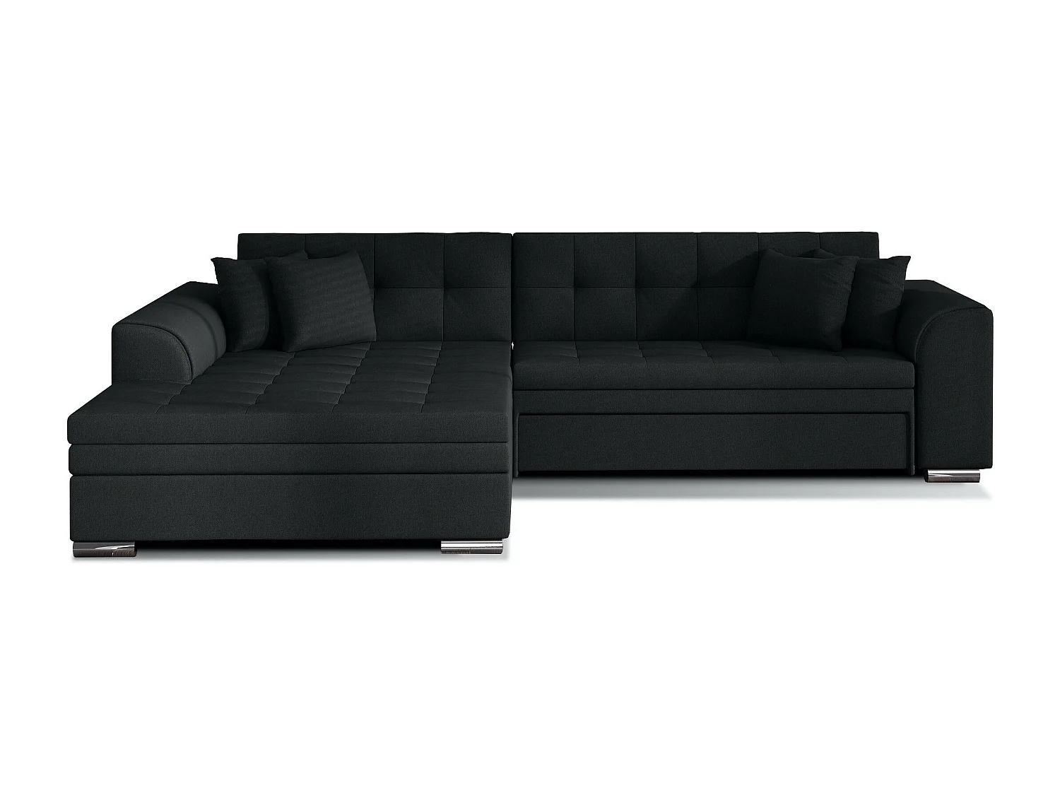 Canapé d'angle gauche convertible 4 places tissu noir Looka 295cm