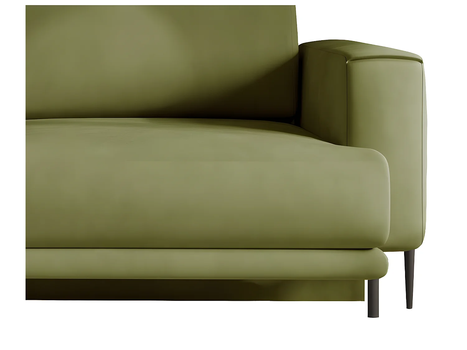 Canapé convertible design 4 places tissu doux vert olive et pieds métal noir Arkia 260cm