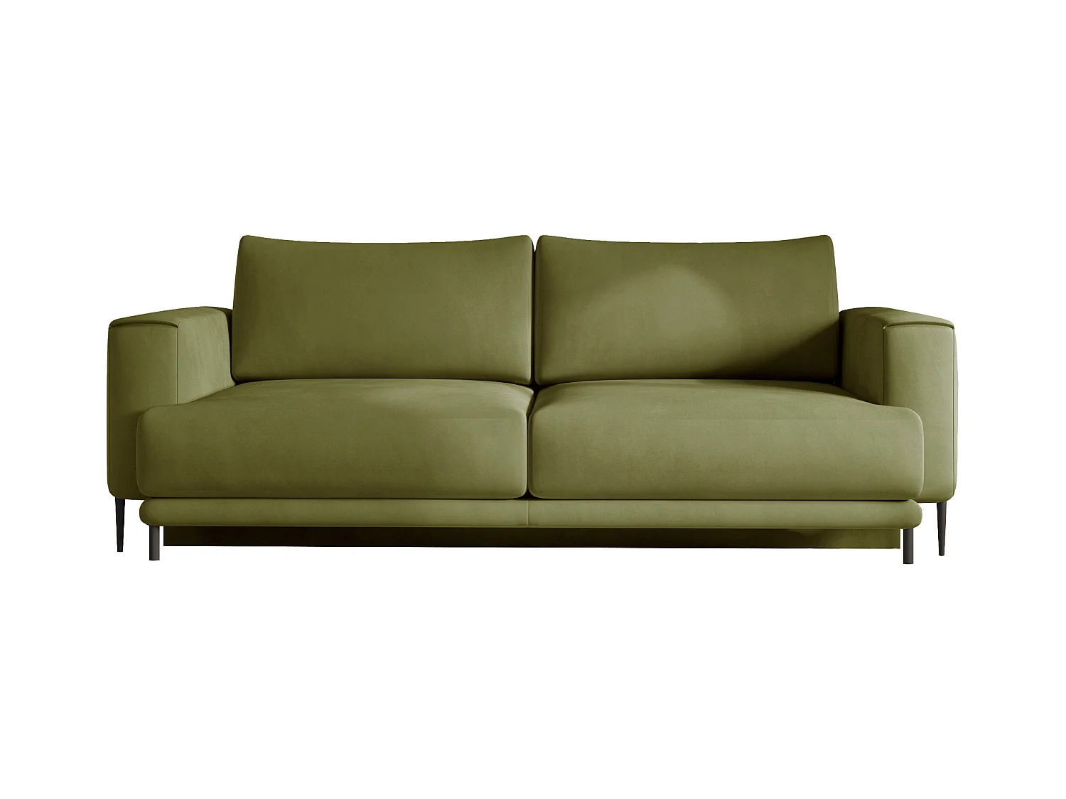 Canapé convertible design 4 places tissu doux vert olive et pieds métal noir Arkia 260cm