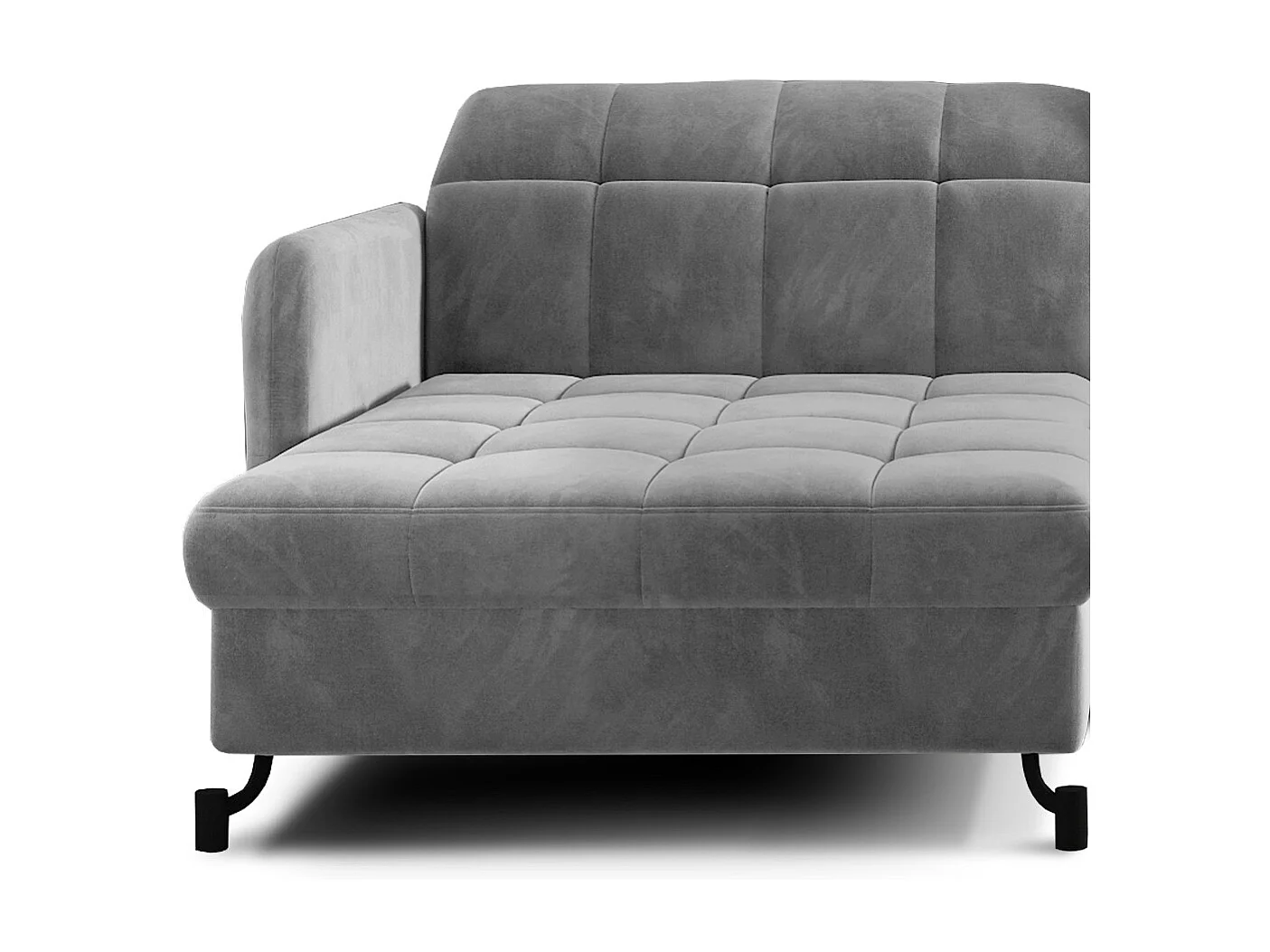 Canapé convertible angle gauche avec têtières réglables velours matelassé gris Lory 225cm