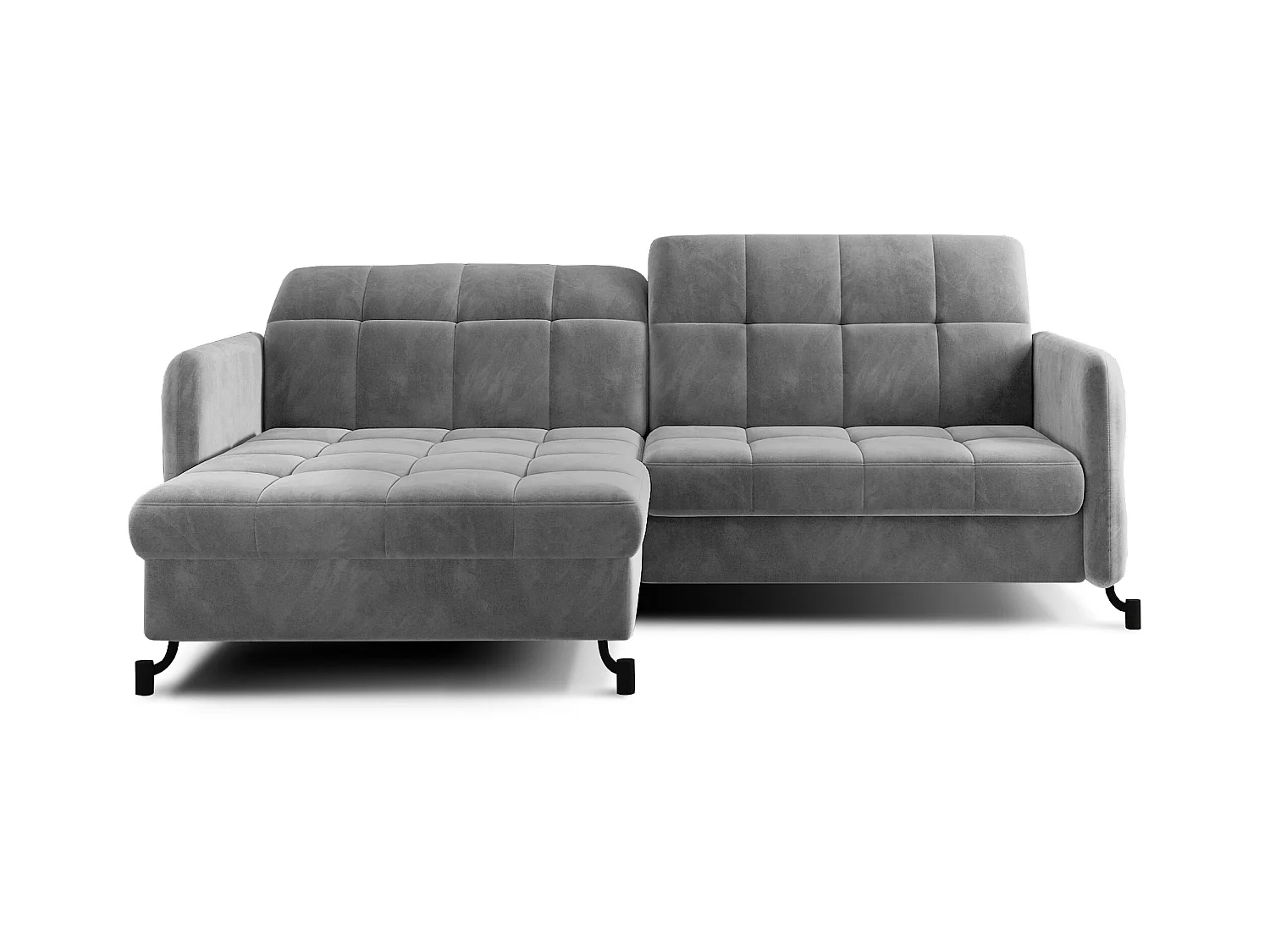 Canapé convertible angle gauche avec têtières réglables velours matelassé gris Lory 225cm
