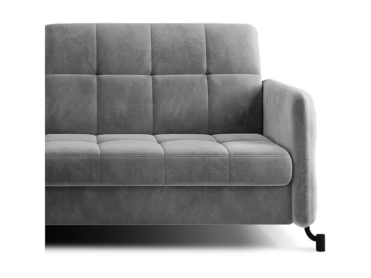 Canapé convertible angle gauche avec têtières réglables velours matelassé gris Lory 225cm