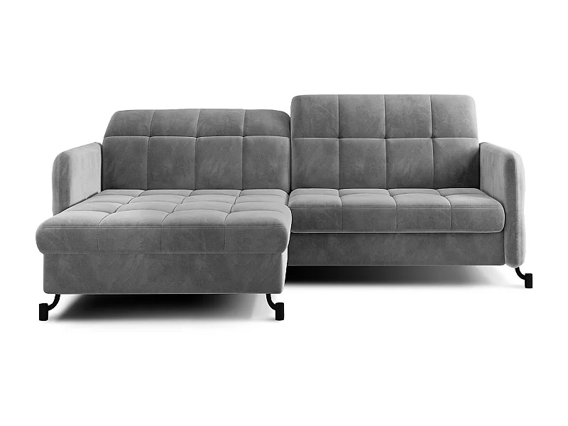 Canapé convertible angle gauche avec têtières réglables velours matelassé gris Lory 225cm