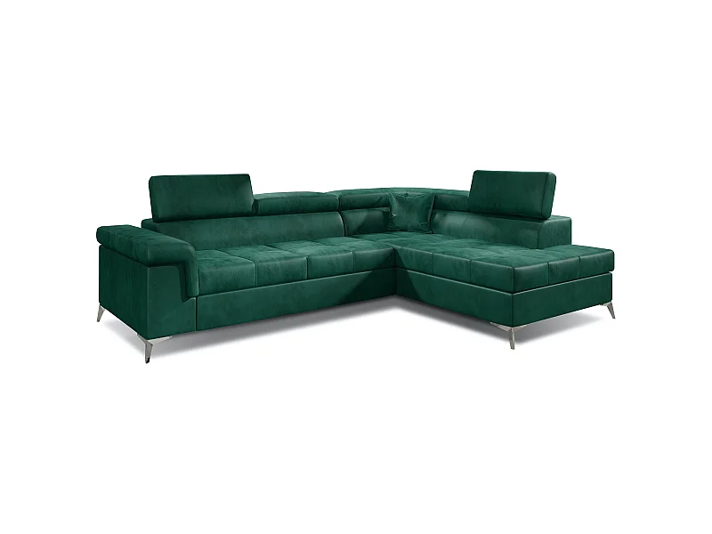 Canapé d'angle droit convertible velours vert sapin Marido 275cm