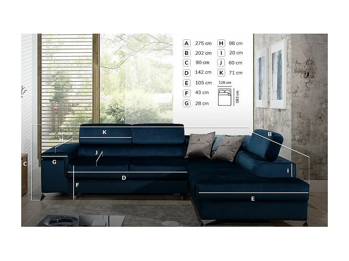 Canapé d'angle droit convertible velours vert sapin Marido 275cm