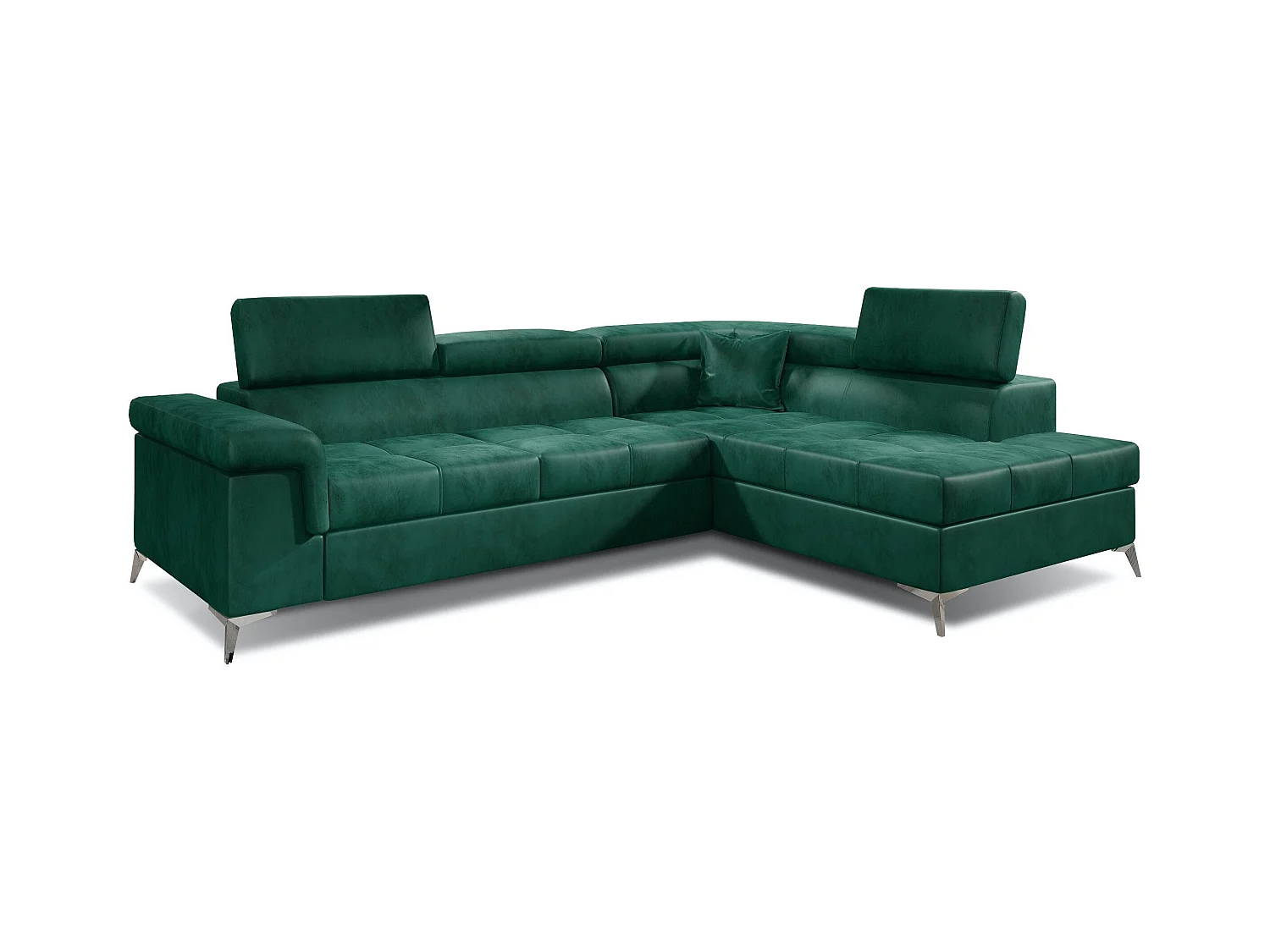 Canapé d'angle droit convertible velours vert sapin Marido 275cm