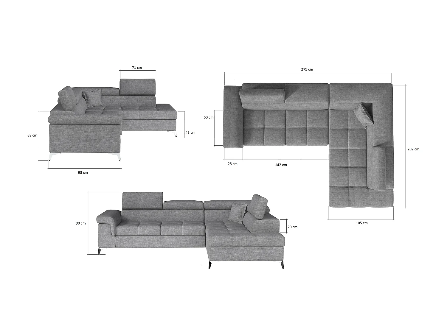 Canapé d'angle droit convertible velours vert sapin Marido 275cm