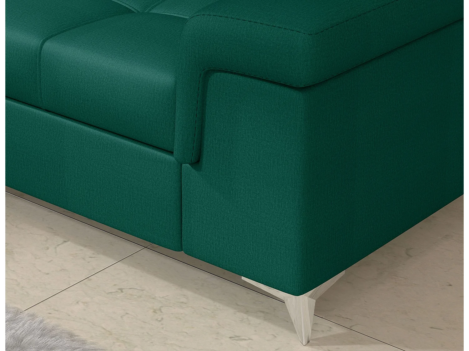 Canapé d'angle convertible velours MARIDO - Coffre et appuis-tête réglables-Vert sapin-angle droit