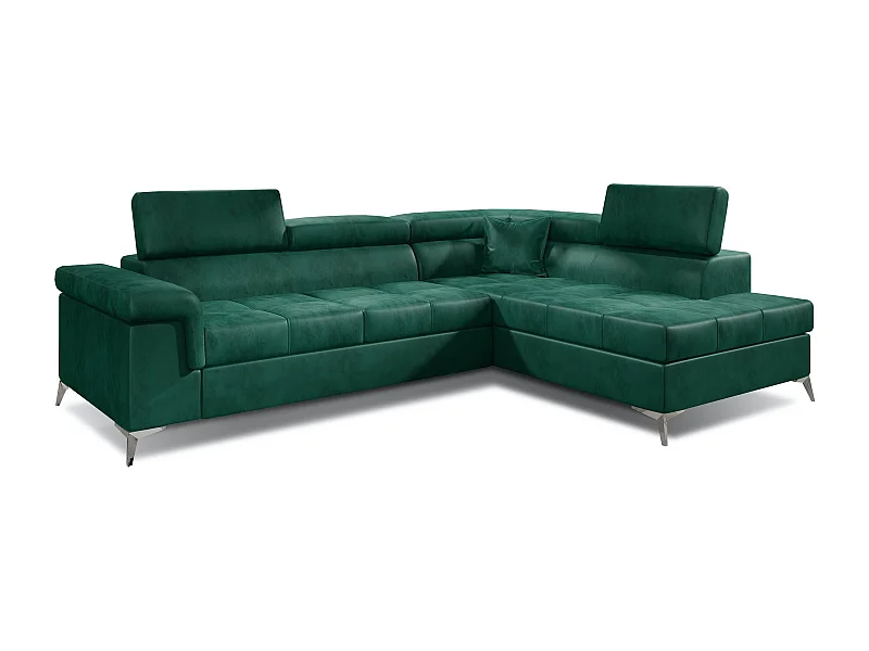 Canapé d'angle droit convertible velours vert sapin Marido 275cm