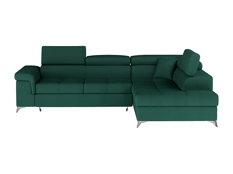Canapé d'angle convertible velours MARIDO - Coffre et appuis-tête réglables-Vert sapin-angle droit