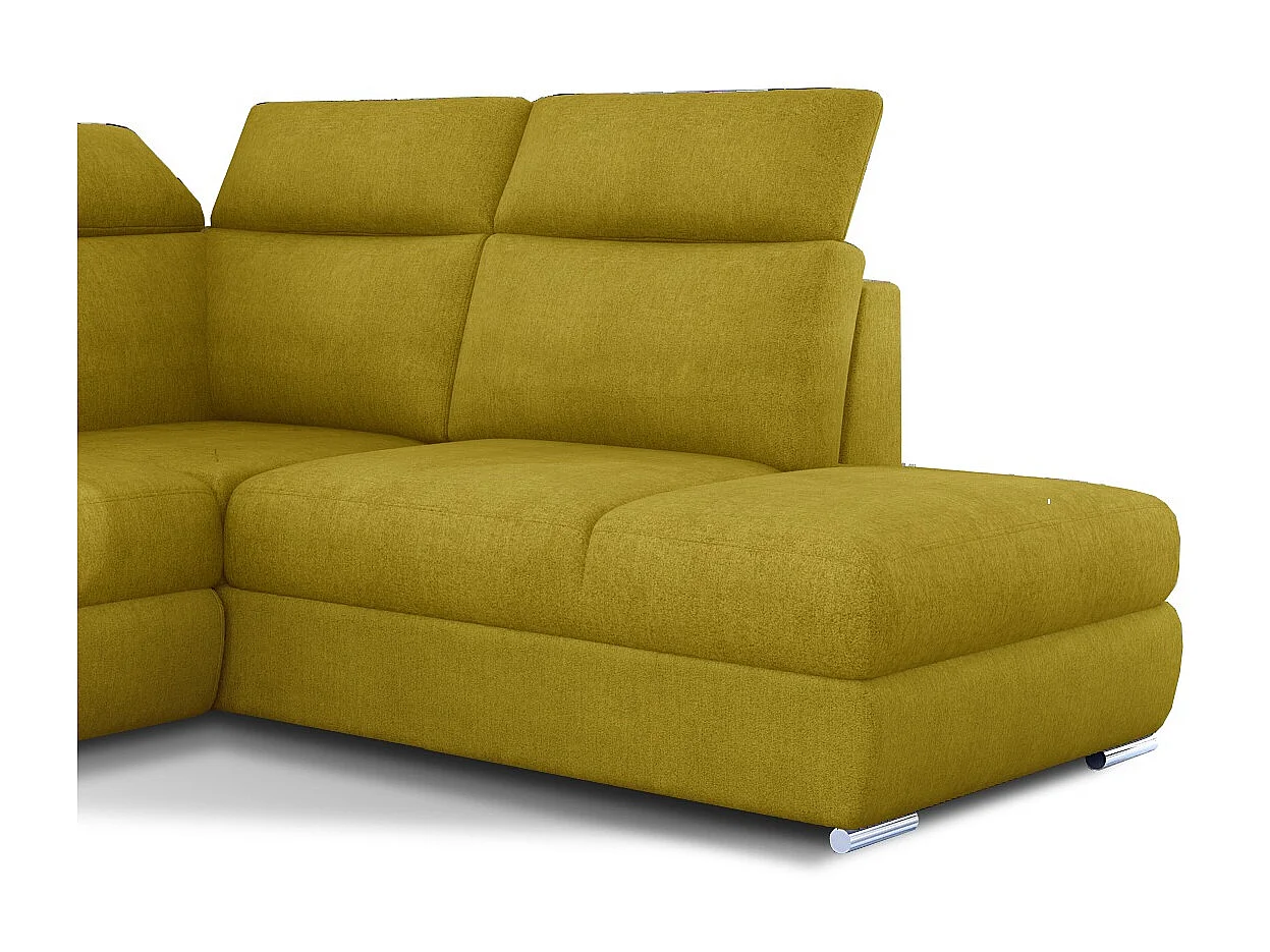 Canapé angle droit convertible tissu jaune avec appuis-tête réglables Kepita 260cm