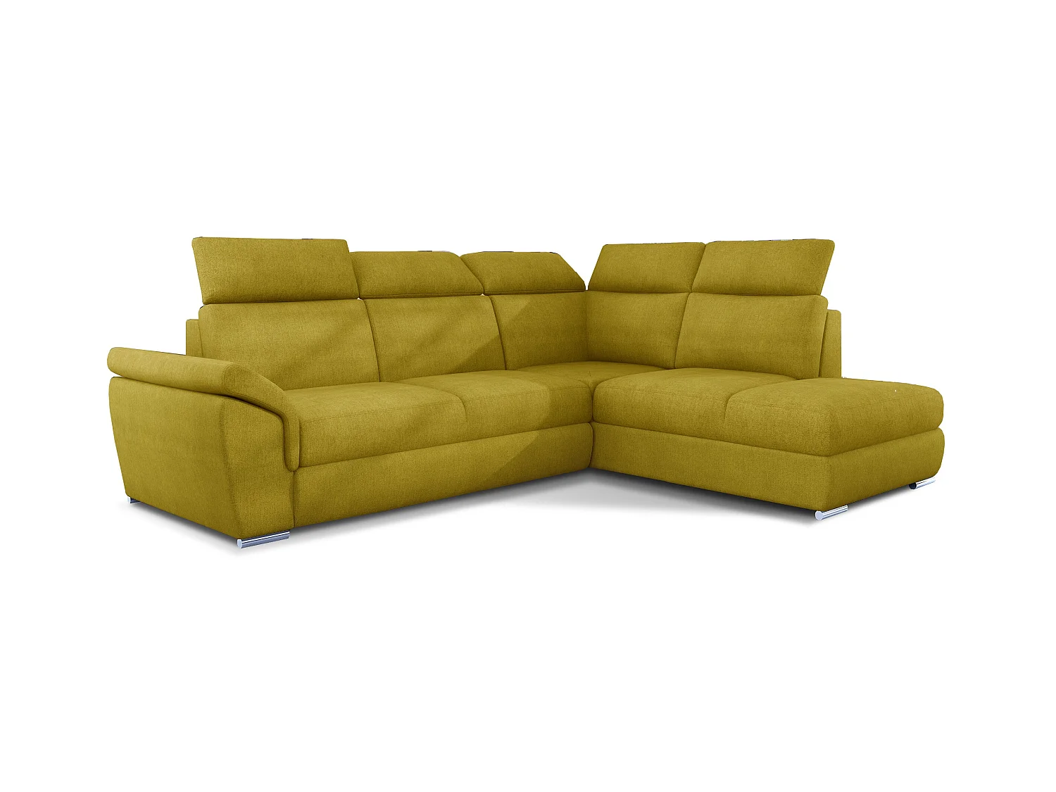Canapé angle droit convertible tissu jaune avec appuis-tête réglables Kepita 260cm