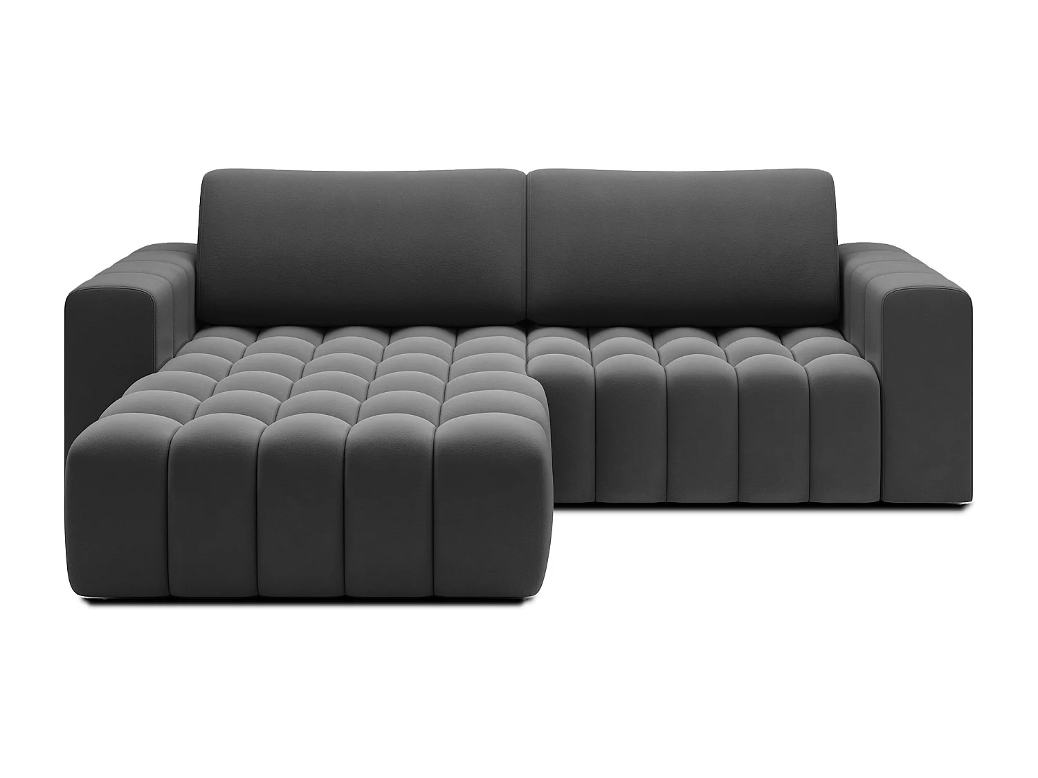 Canapé d’angle velours capitonné BOZEN – Convertible et rangement-Gris foncé-angle gauche