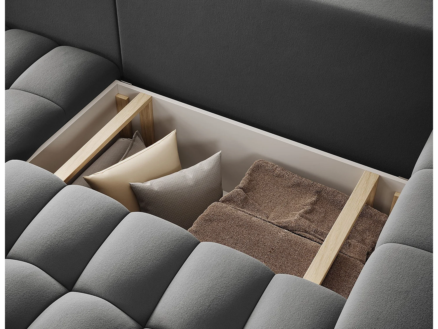 Canapé d’angle velours capitonné BOZEN – Convertible et rangement-Gris foncé-angle gauche