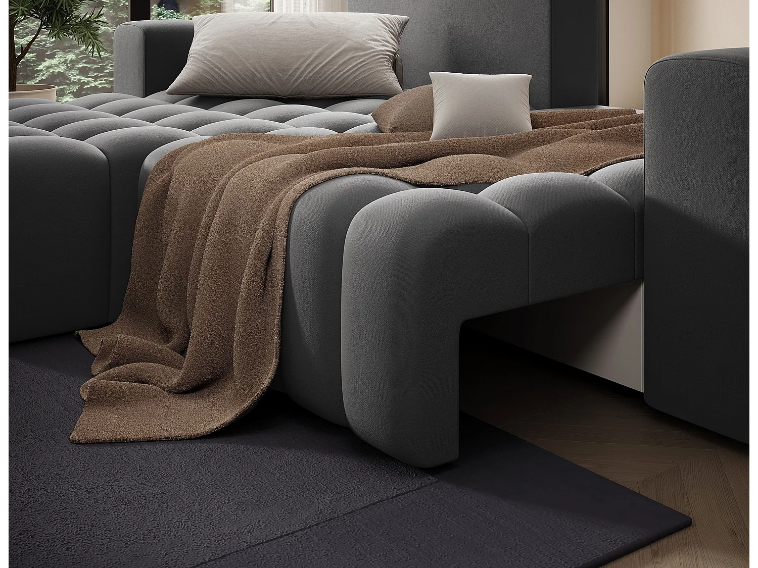 Canapé d’angle velours capitonné BOZEN – Convertible et rangement-Gris foncé-angle gauche