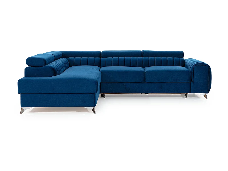 Canapé angle gauche convertible avec appuis-tête réglables velours bleu foncé Lozan 275cm