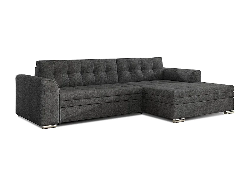 Canapé angle droit convertible tissu gris foncé chiné Kapitona 270cm