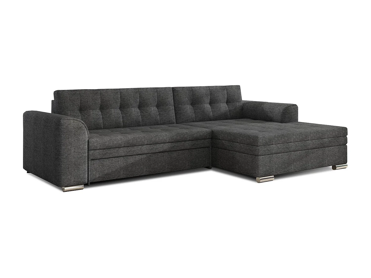 Canapé angle droit convertible tissu gris foncé chiné Kapitona 270cm