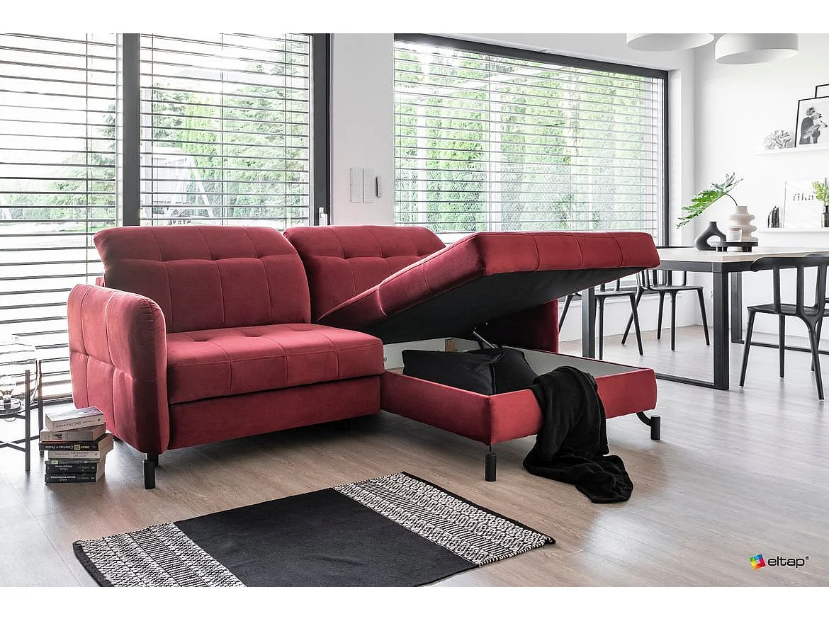 Canapé d'angle convertible velours avec coffre de rangement LORI-Noir-angle gauche