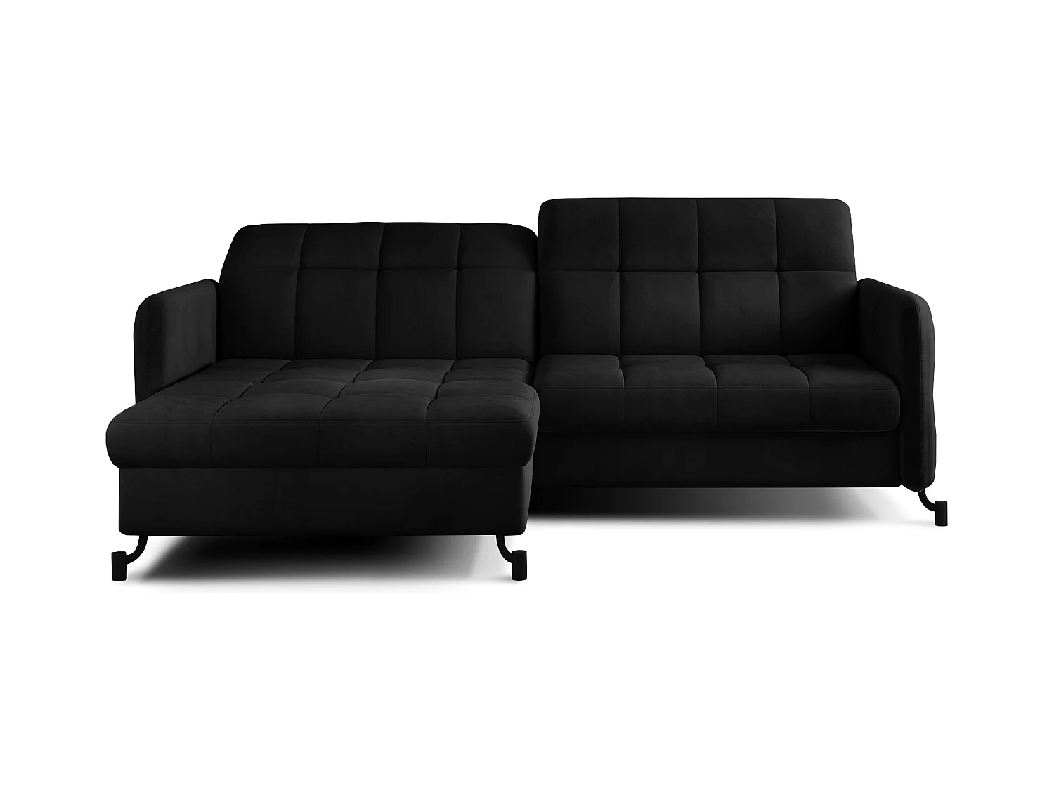 Canapé d'angle convertible velours avec coffre de rangement LORI-Noir-angle gauche