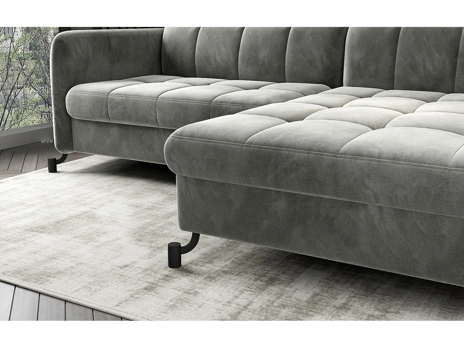 Canapé d'angle convertible velours avec coffre de rangement LORI-Noir-angle gauche