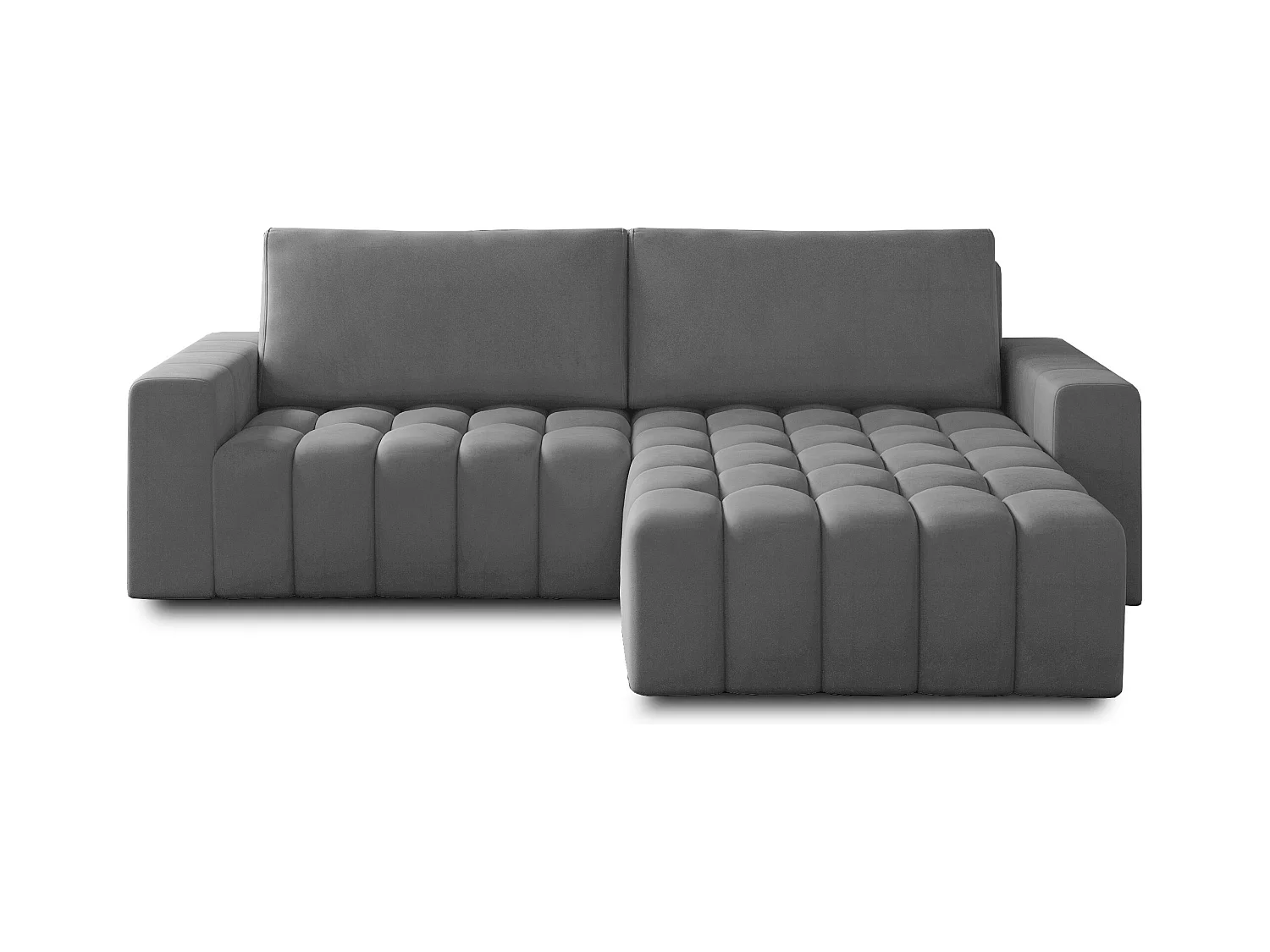 Canapé convertible design velours matelassé gris clair angle droit Bozen 250cm