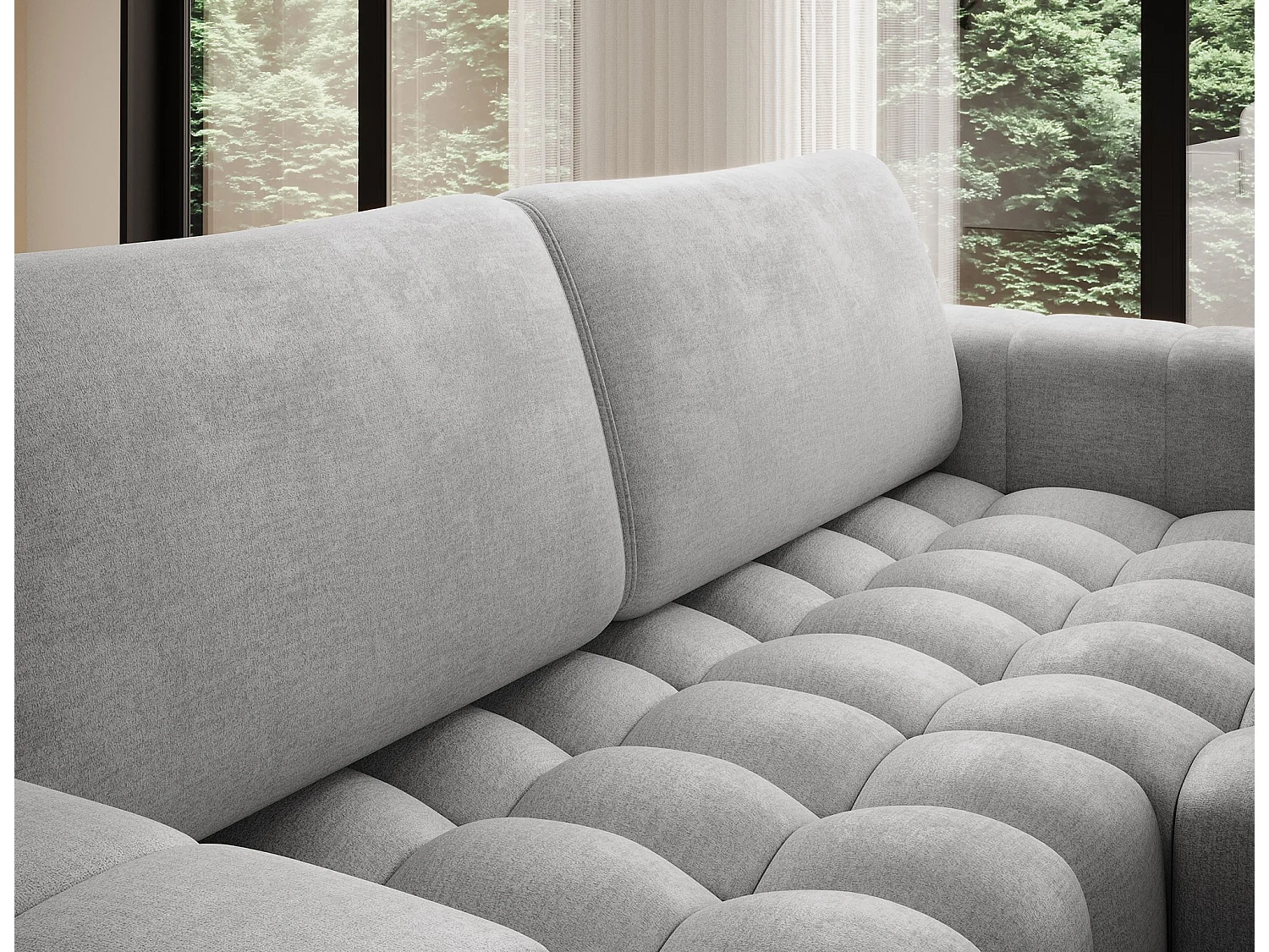 Canapé d’angle velours capitonné BOZEN – Convertible et rangement-Gris clair-angle droit