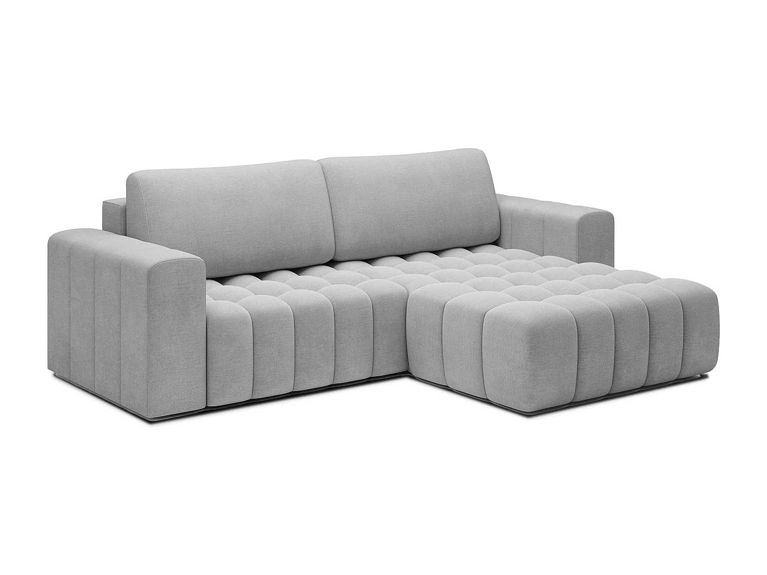 Canapé d’angle velours capitonné BOZEN – Convertible et rangement-Gris clair-angle droit